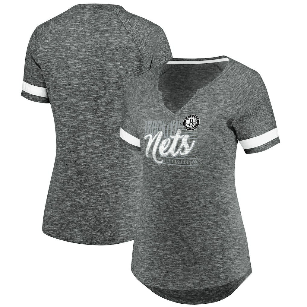Brooklyn Nets Women's Showtime Winning With Pride Notch Neck T-Shirt Gray/White