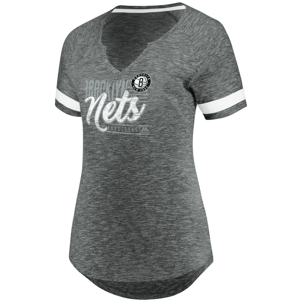Brooklyn Nets Women's Showtime Winning With Pride Notch Neck T-Shirt Gray/White