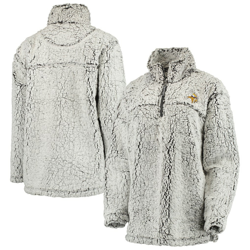 Minnesota Vikings Women's Sherpa Quarter-Zip Pullover Jacket Gray