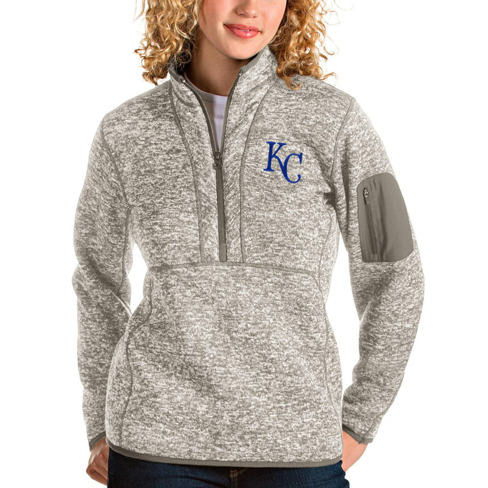Kansas City Royals Antigua Women's Fortune Quarter-Zip Pullover Jacket - Oatmeal Jackets