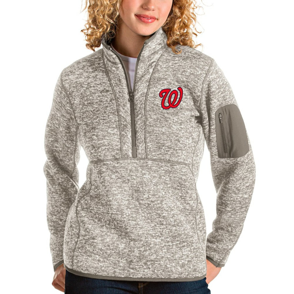 Washington Nationals Antigua Women's Fortune Quarter-Zip Pullover Jacket - Oatmeal Jackets