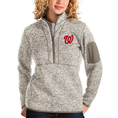 Washington Nationals Antigua Women's Fortune Quarter-Zip Pullover Jacket - Oatmeal Jackets