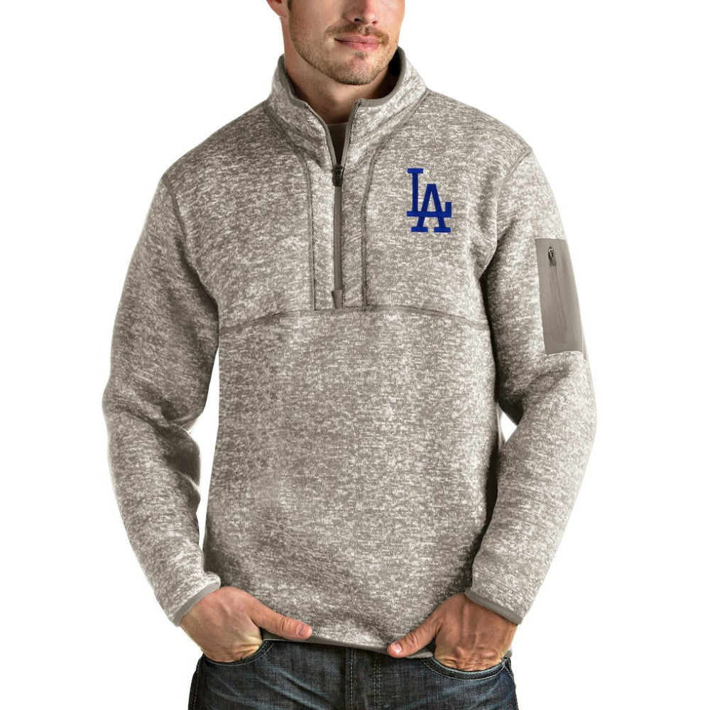 Los Angeles Dodgers Antigua Fortune Quarter-Zip Pullover Jacket - Oatmeal Jackets