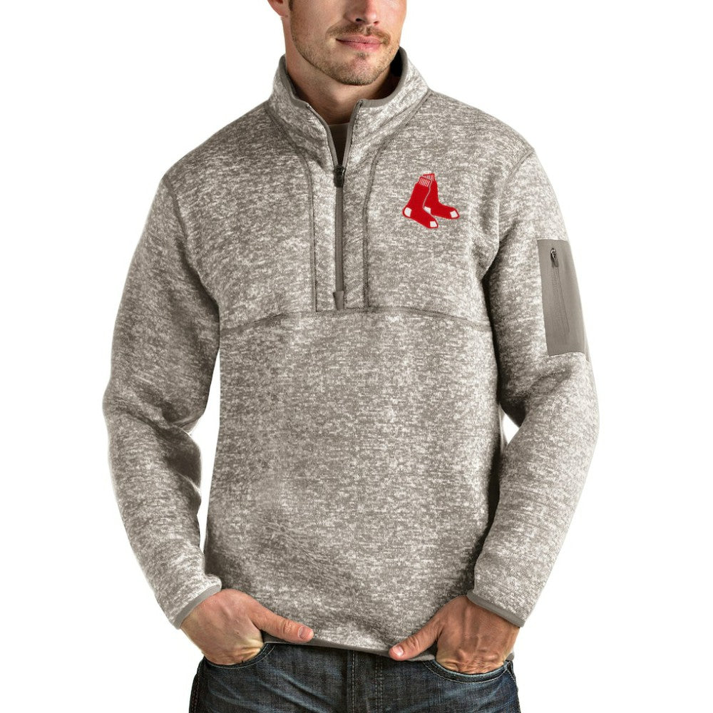 Boston Red Sox Antigua Fortune Quarter-Zip Pullover Jacket - Oatmeal Jackets