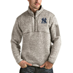 New York Yankees Antigua Fortune Quarter-Zip Pullover Jacket - Oatmeal Jackets