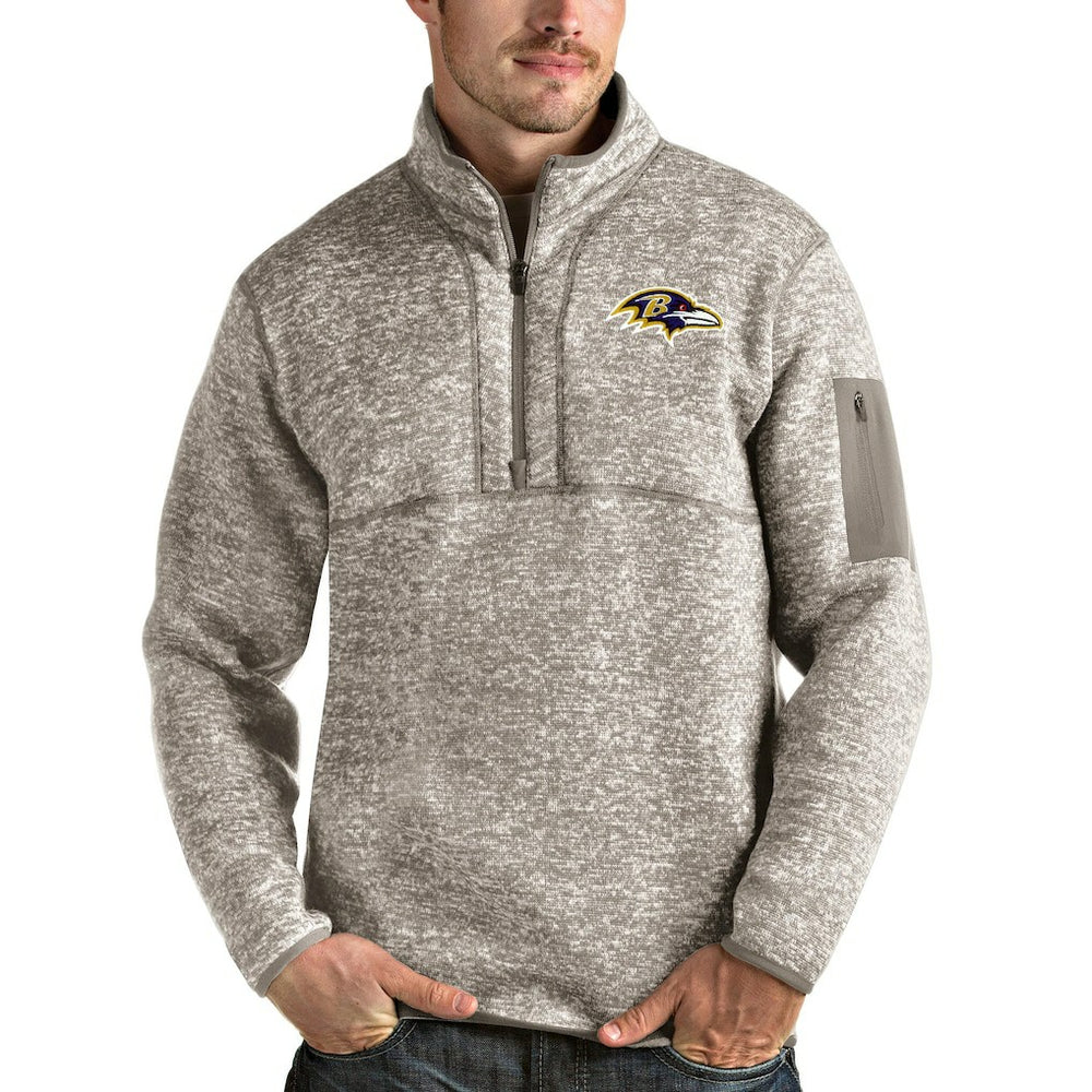 Baltimore Ravens Antigua Fortune Quarter-Zip Pullover Jacket Oatmeal