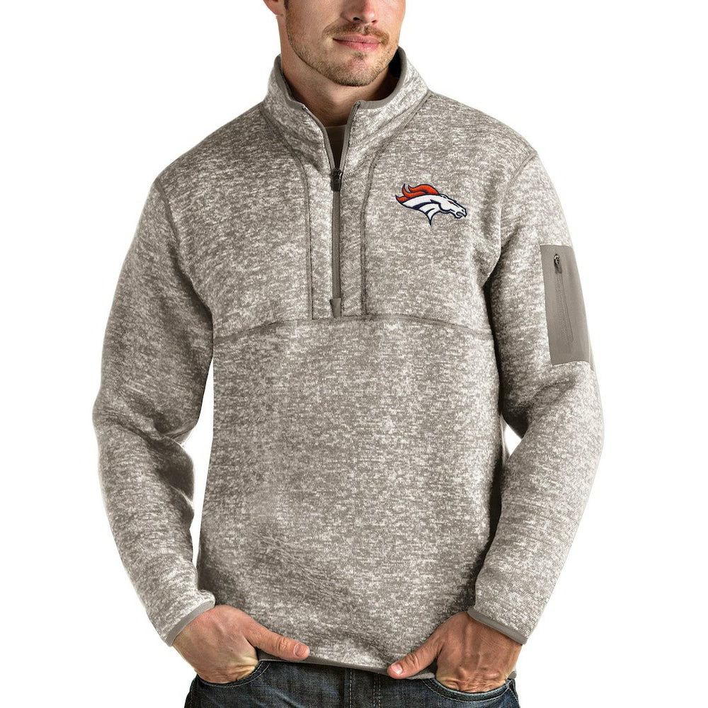 Denver Broncos Antigua Fortune Quarter-Zip Pullover Jacket Oatmeal