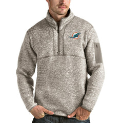 Miami Dolphins Antigua Fortune Quarter-Zip Pullover Jacket Oatmeal