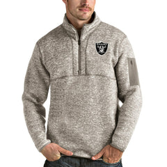 Las Vegas Raiders Antigua Fortune Quarter-Zip Pullover Jacket Oatmeal