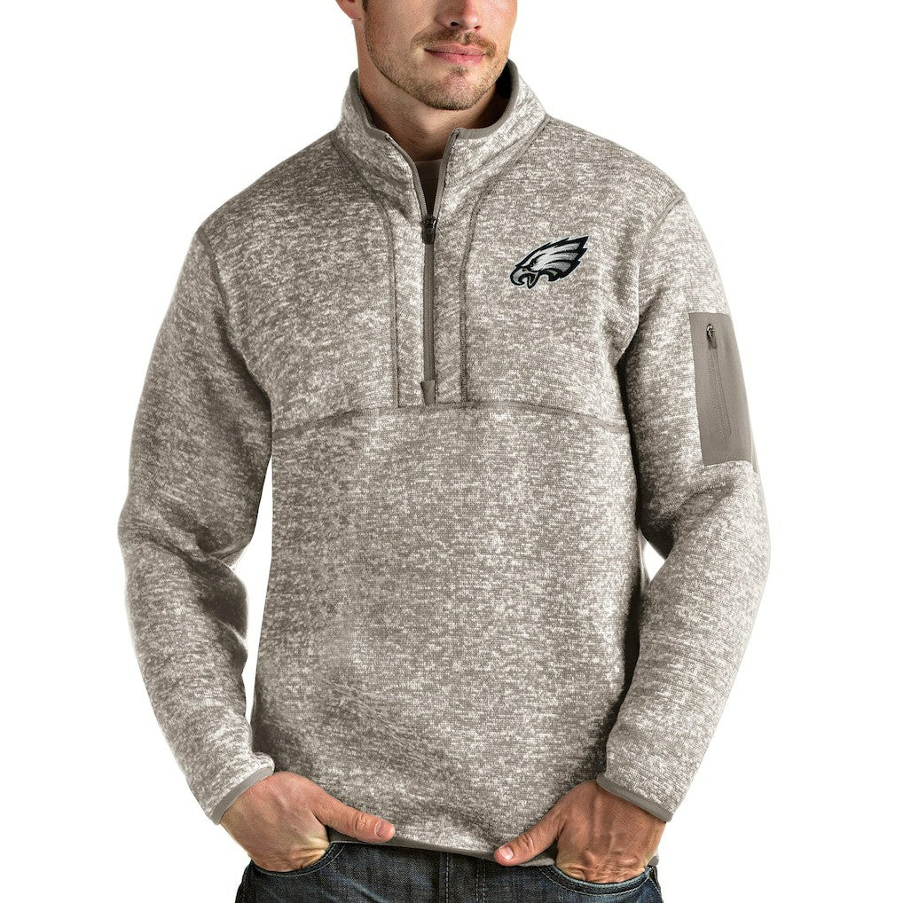 Philadelphia Eagles Antigua Fortune Quarter-Zip Pullover Jacket Oatmeal