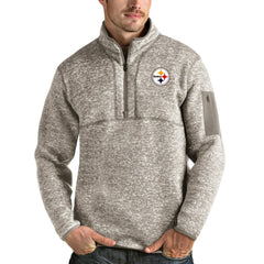 Pittsburgh Steelers Antigua Fortune Quarter-Zip Pullover Jacket Oatmeal