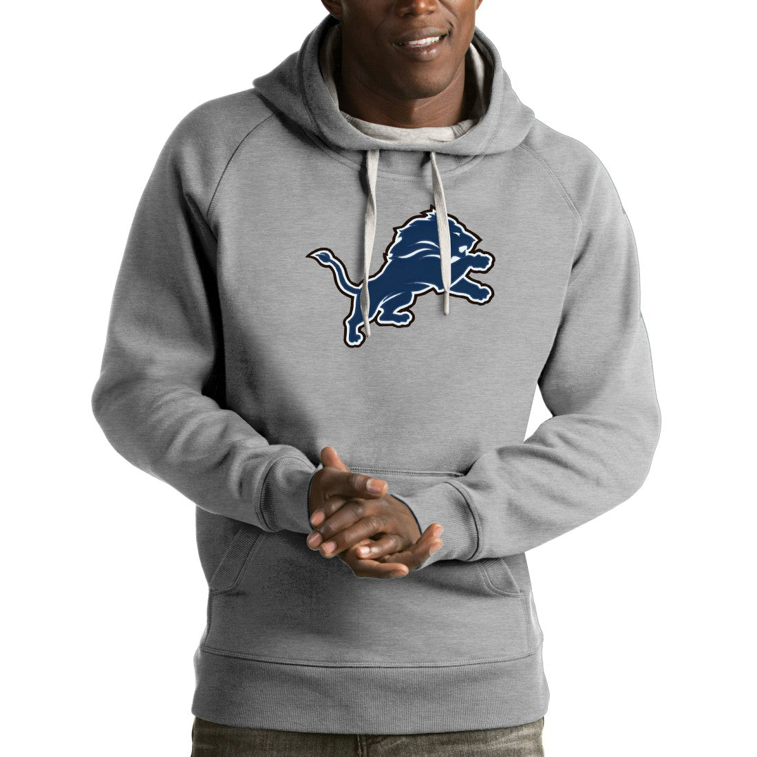 Detroit Lions Antigua Victory Pullover Hoodie Heather Gray