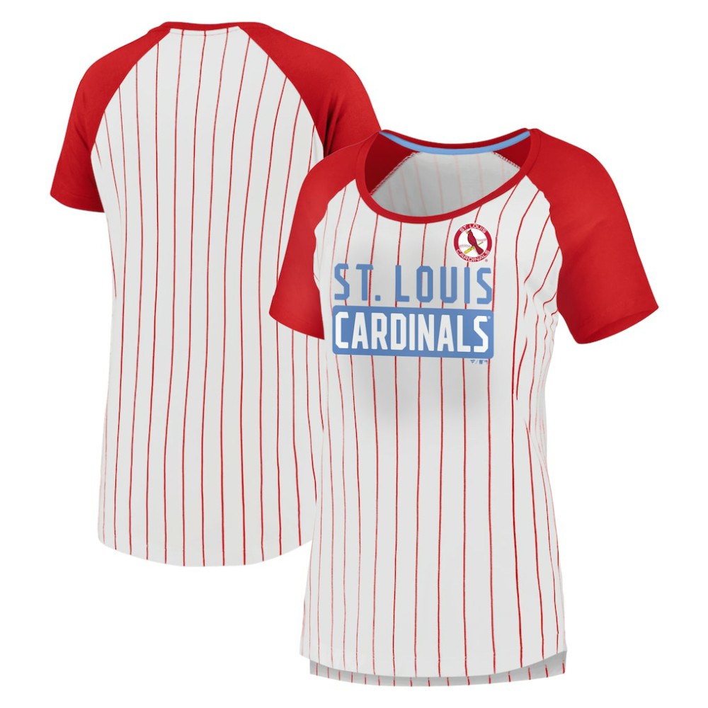 St. Louis Cardinals Fanatics Women's Cooperstown Collection Iconic Pinstripe Raglan Scoop Neck T-Shirt - White T-shirts