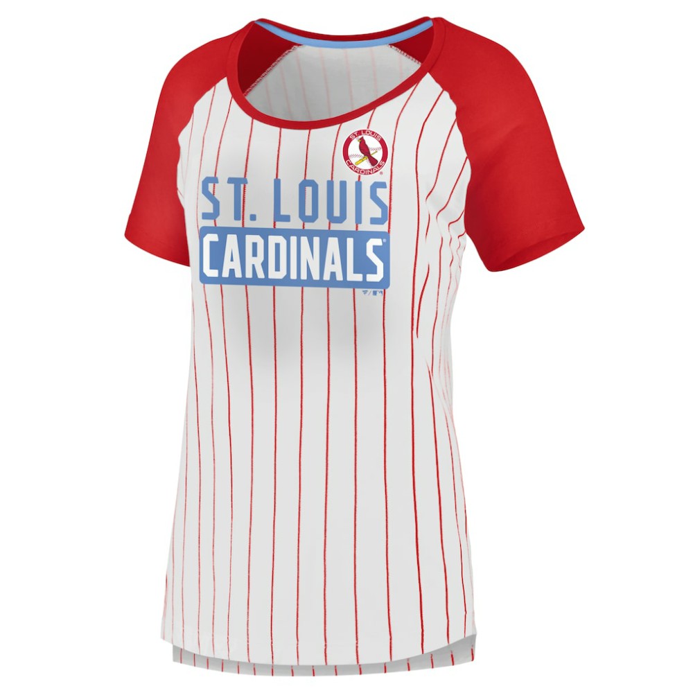 St. Louis Cardinals Fanatics Women's Cooperstown Collection Iconic Pinstripe Raglan Scoop Neck T-Shirt - White T-shirts