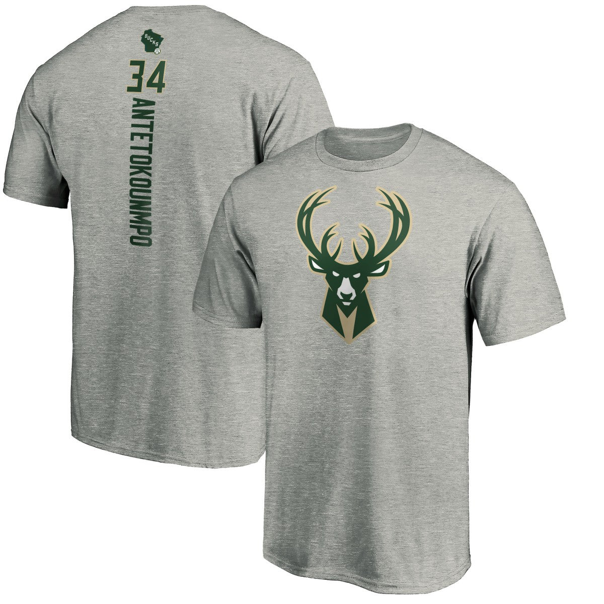 Giannis Antetokounmpo Milwaukee Bucks Playmaker Name & Number Team T-Shirt Heathered Gray