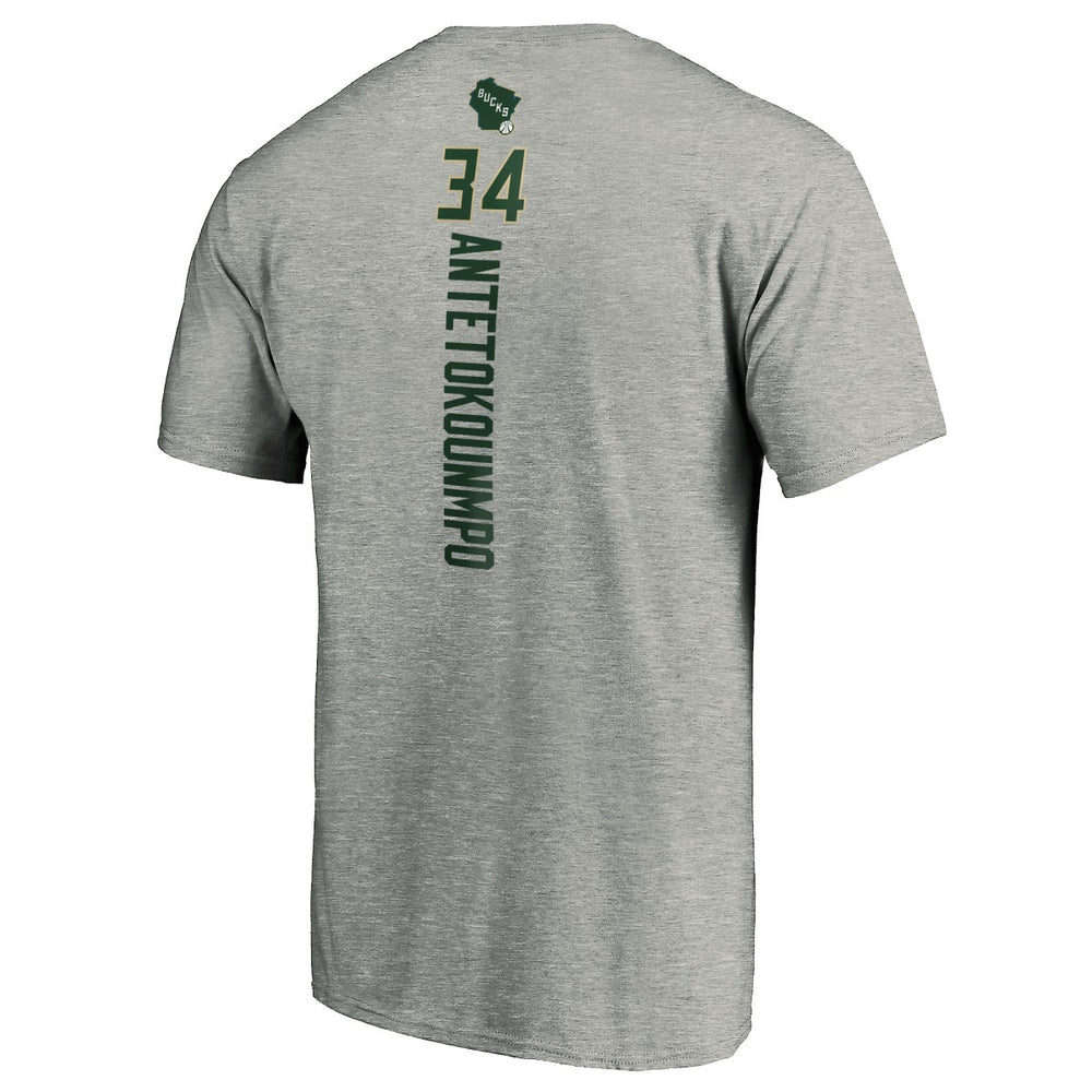 Giannis Antetokounmpo Milwaukee Bucks Playmaker Name & Number Team T-Shirt Heathered Gray