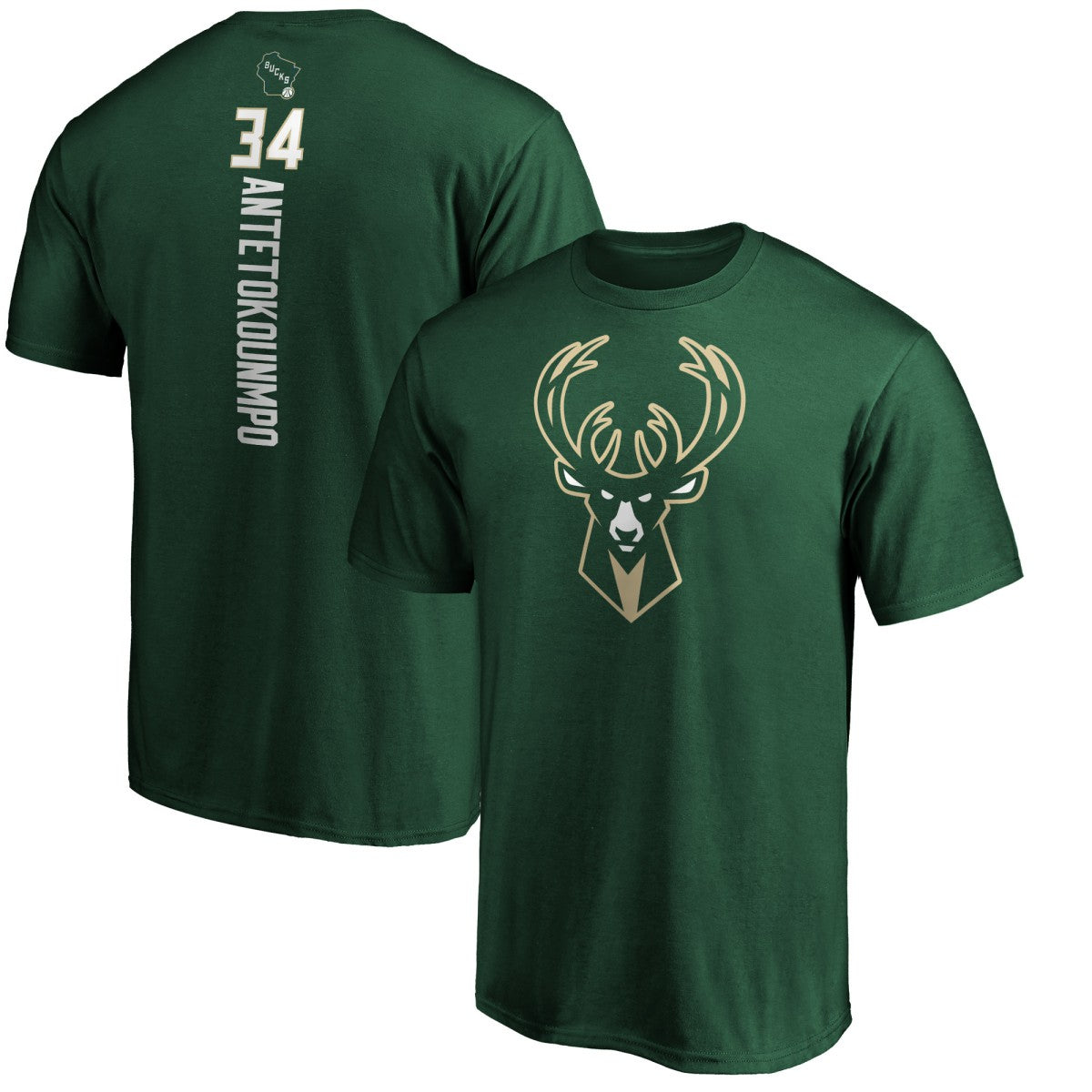 Giannis Antetokounmpo Milwaukee Bucks Team Playmaker Name & Number T-Shirt Hunter Green