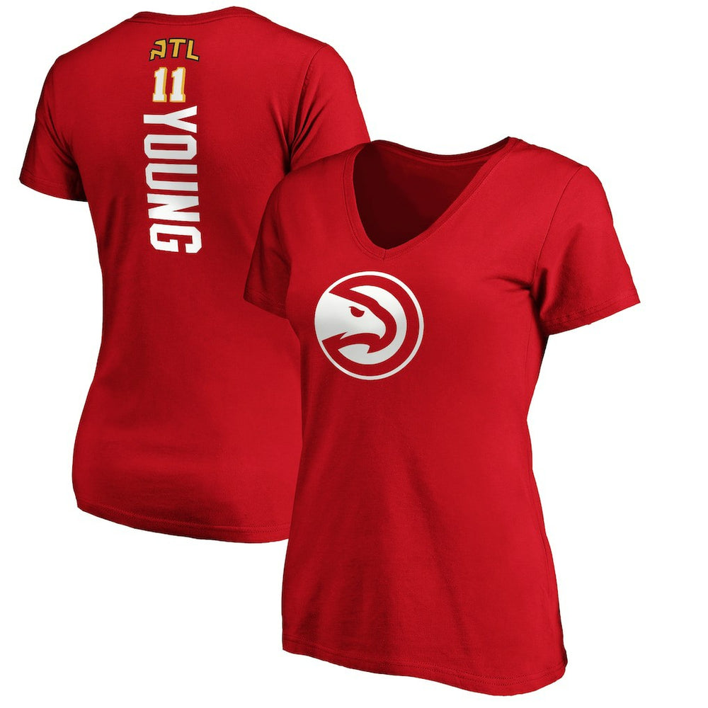 Trae Young Atlanta Hawks Women's Playmaker Name & Number V-Neck T-Shirt Red
