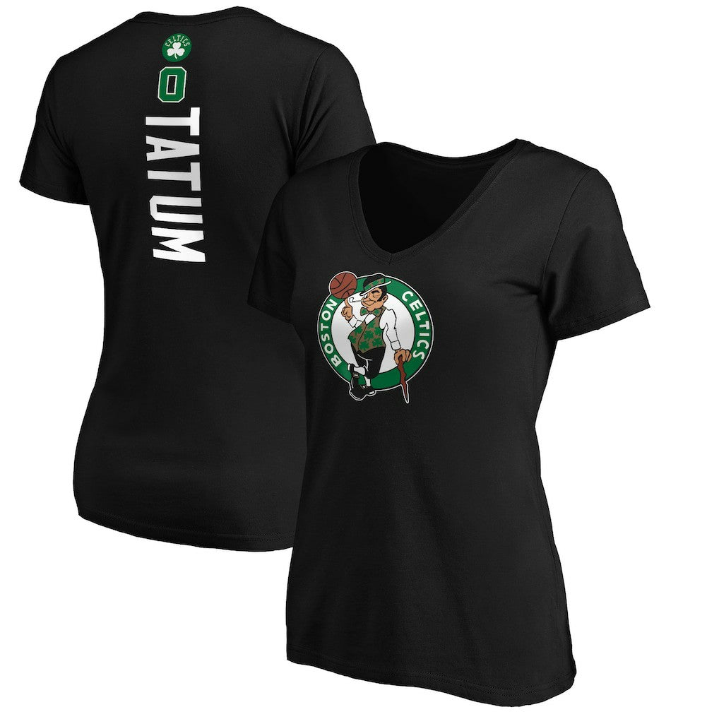 Jayson Tatum Boston Celtics Women's Playmaker Name & Number V-Neck T-Shirt Black