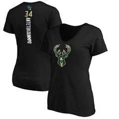 Giannis Antetokounmpo Milwaukee Bucks Women's Playmaker Name & Number V-Neck T-Shirt Black