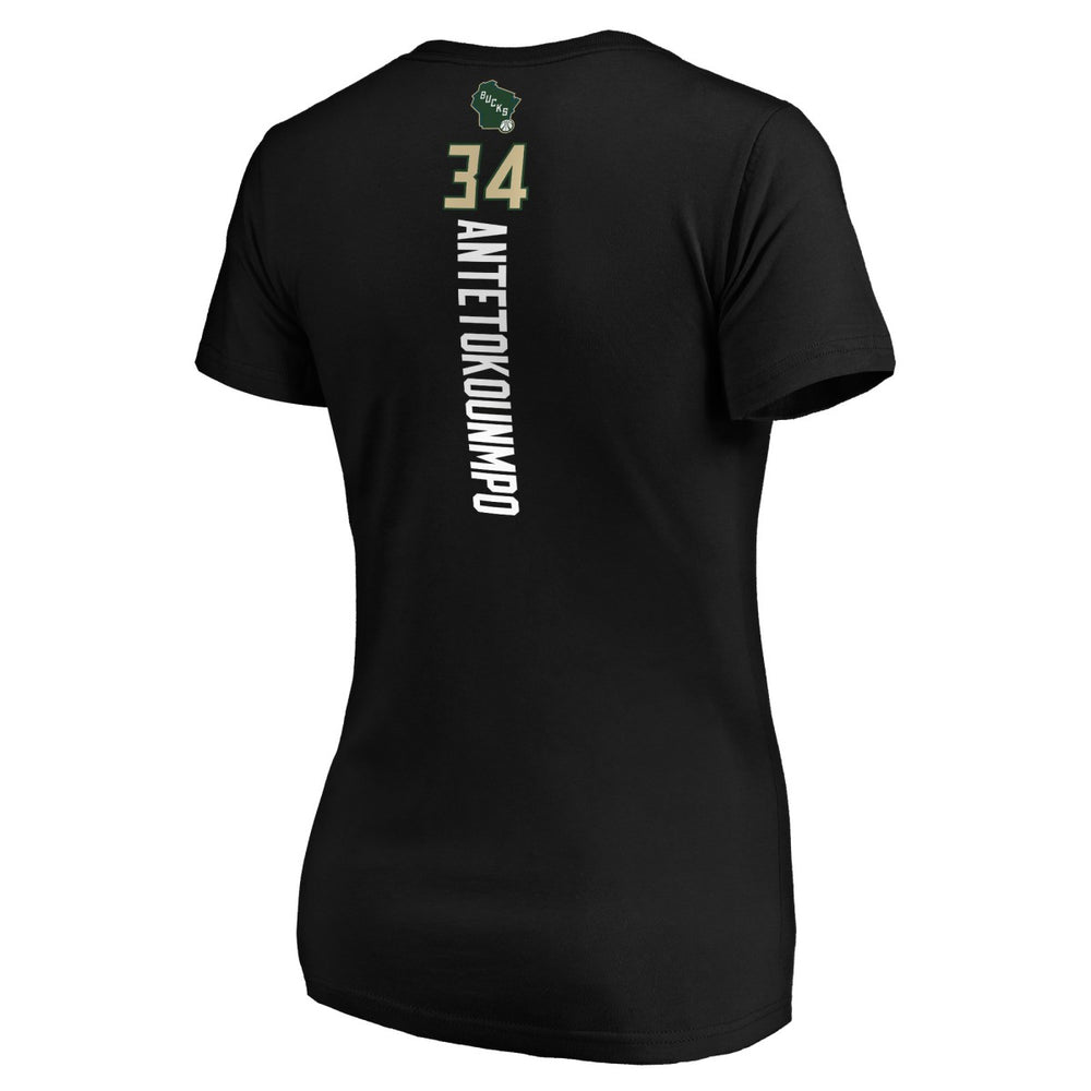 Giannis Antetokounmpo Milwaukee Bucks Women's Playmaker Name & Number V-Neck T-Shirt Black