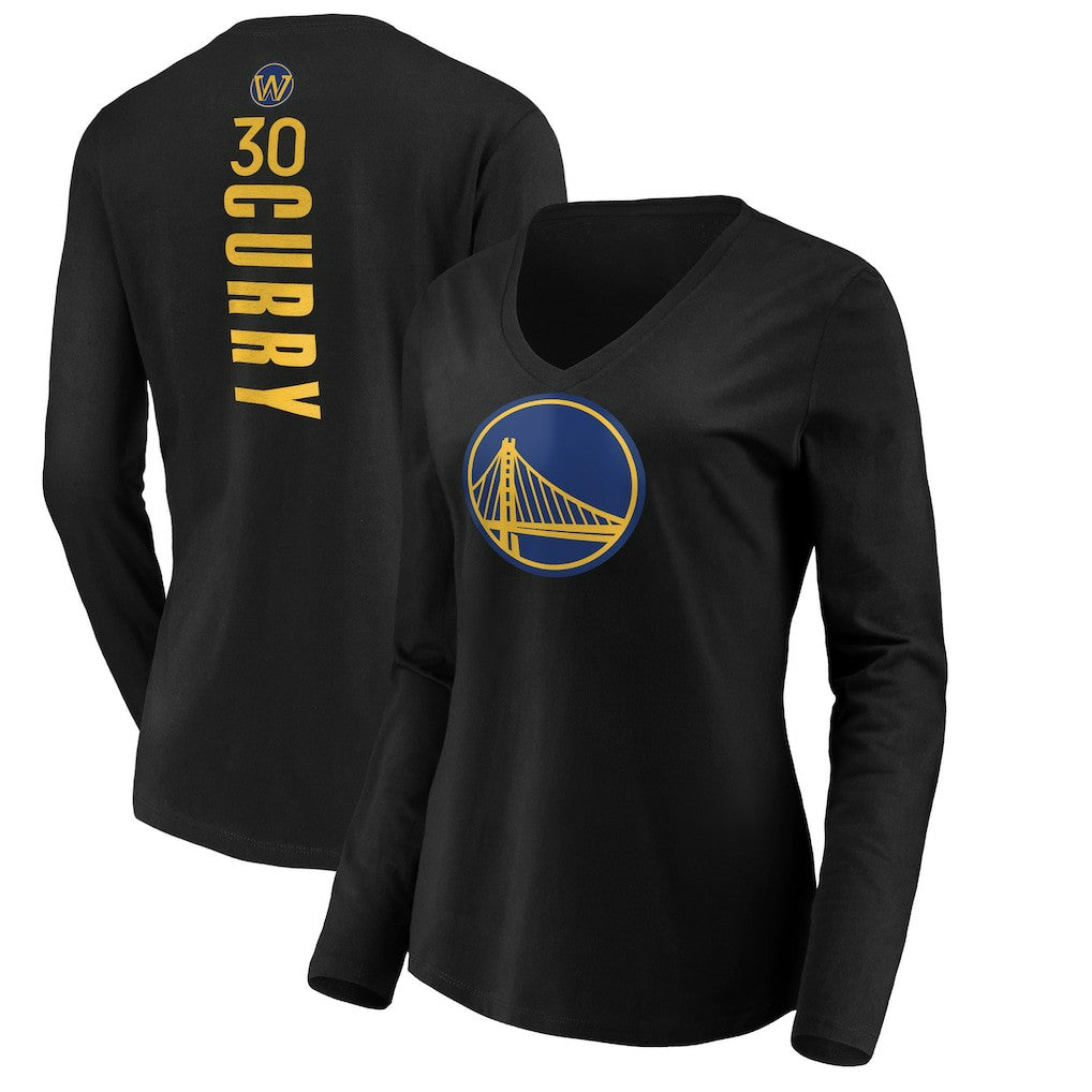 Stephen Curry Golden State Warriors Women's Playmaker Name & Number Long Sleeve V-Neck T-Shirt Black