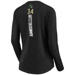 Giannis Antetokounmpo Milwaukee Bucks Women's Playmaker Name & Number Long Sleeve V-Neck T-Shirt Black