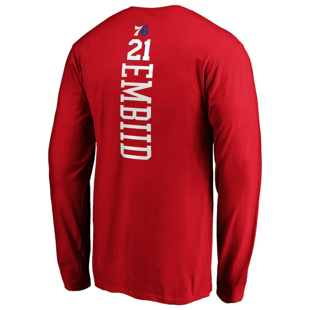 Joel Embiid Philadelphia 76ers Playmaker Name & Number Long Sleeve T-Shirt Red