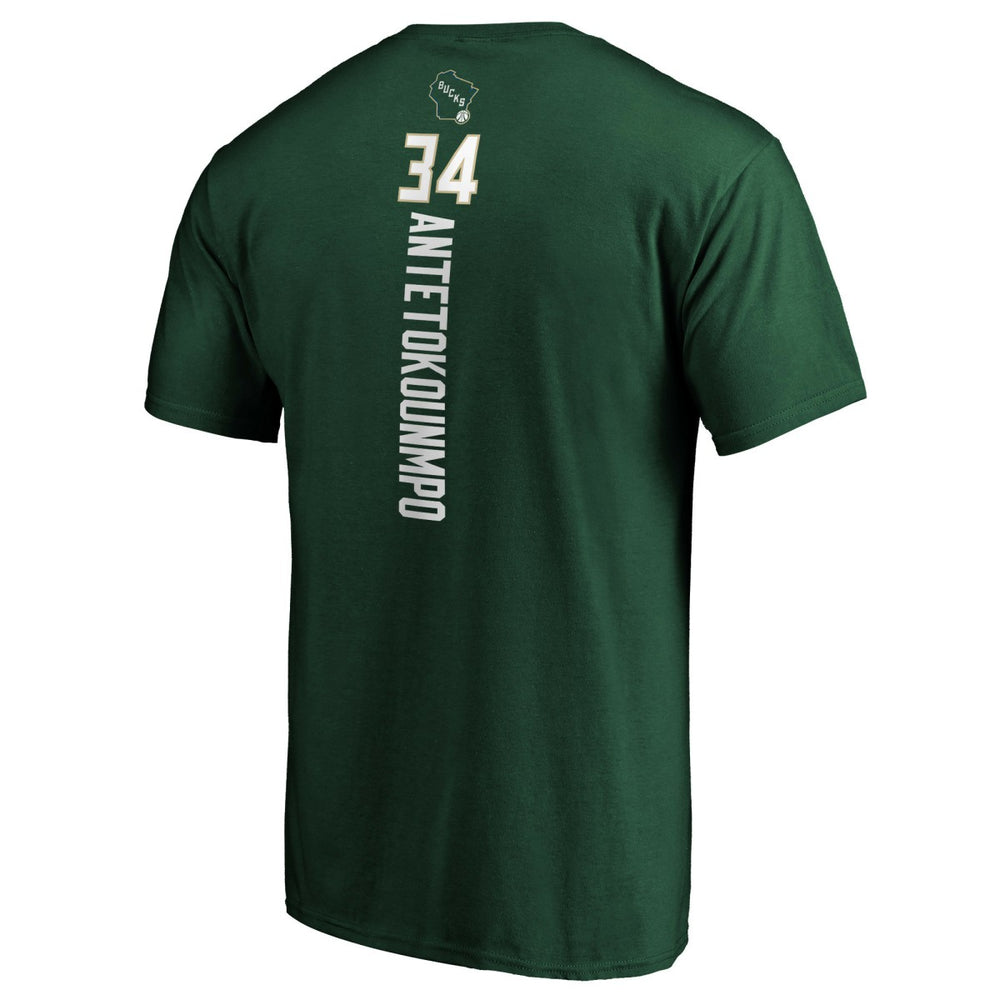 Giannis Antetokounmpo Milwaukee Bucks Playmaker Name & Number T-Shirt Hunter Green