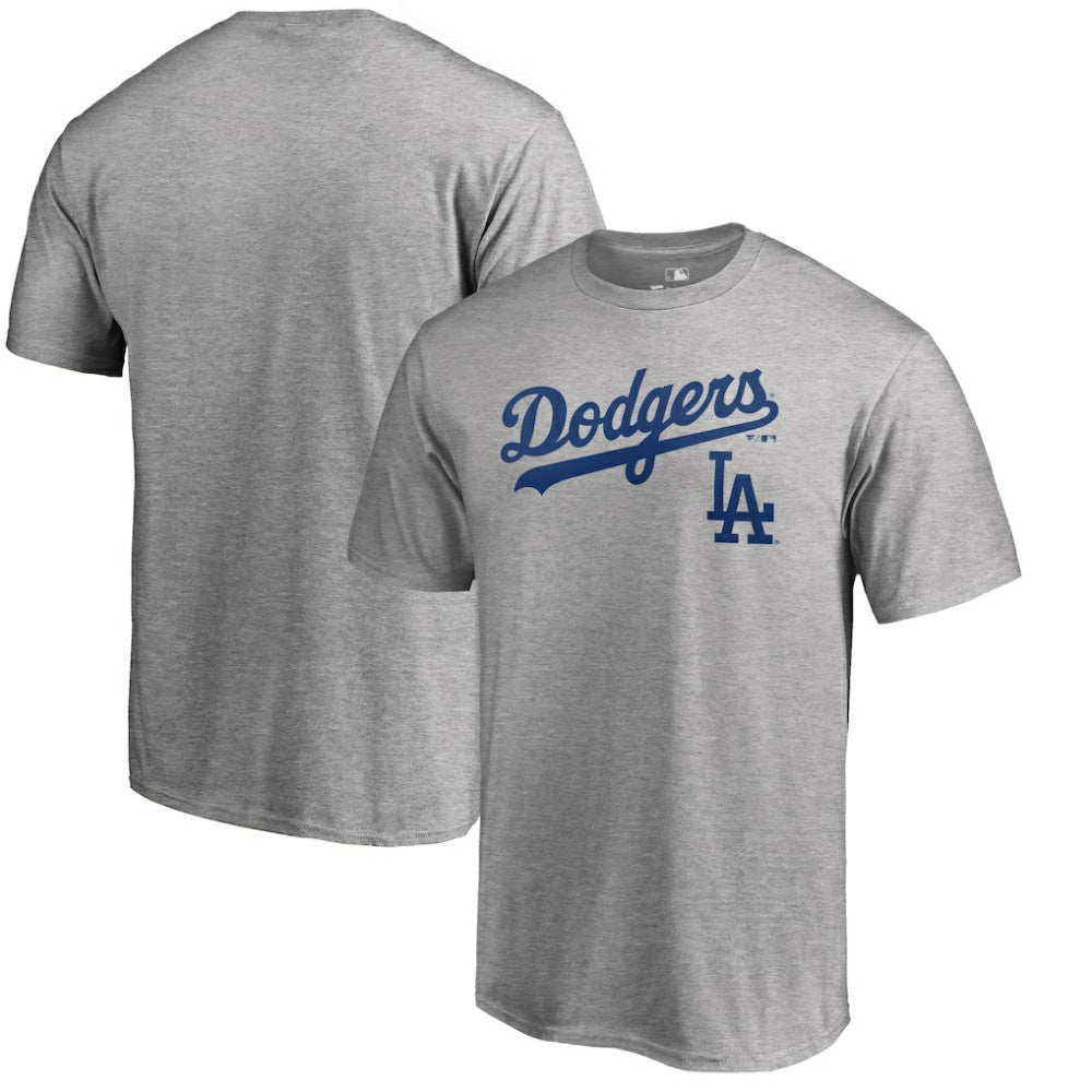 Los Angeles Dodgers Team Lockup T-Shirt - Heathered Gray T-shirts