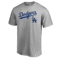 Los Angeles Dodgers Team Lockup T-Shirt - Heathered Gray T-shirts