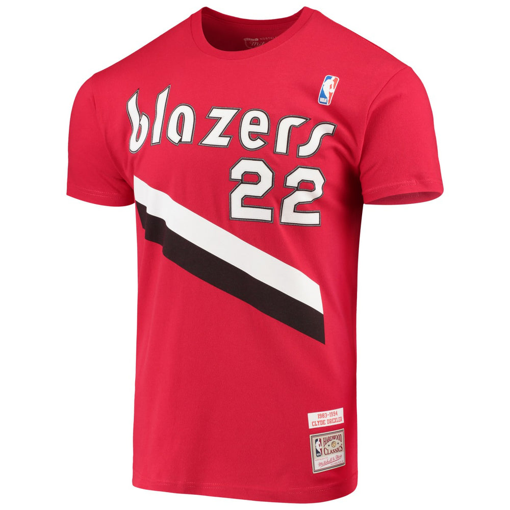 Clyde Drexler Portland Trail Blazers Hardwood Classics Player Name & Number T-Shirt Red