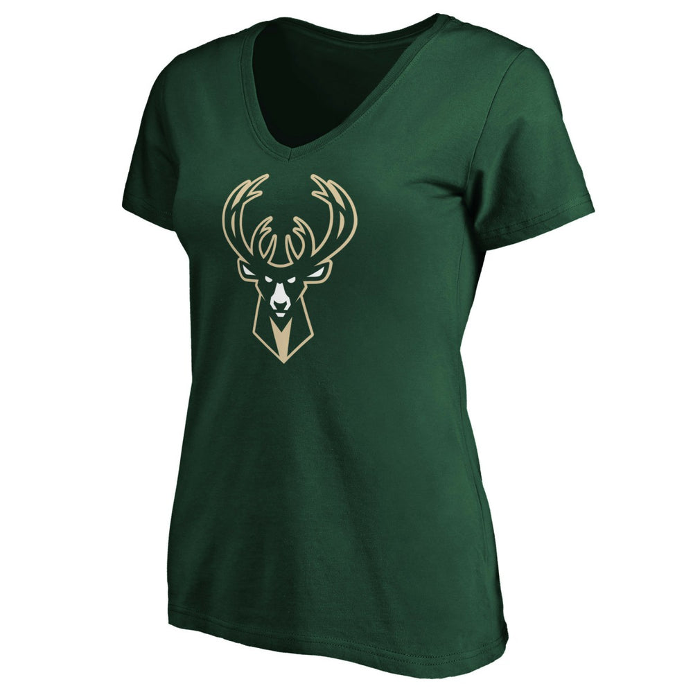 Milwaukee Bucks Women's Primary Logo Team V-Neck T-Shirt Hunter Green
