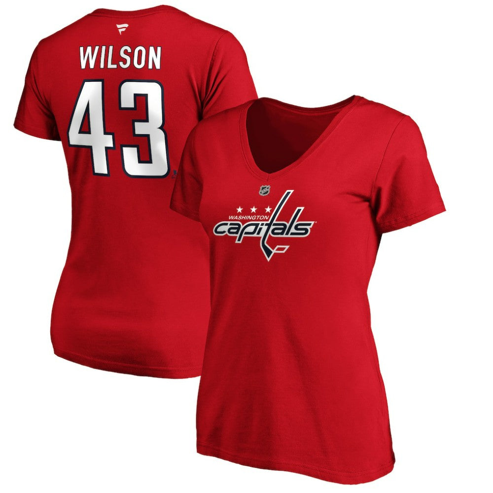NHL Tom Wilson Washington Capitals Fanatics Women's Authentic Stack Name & Number V-Neck T-Shirt - Red