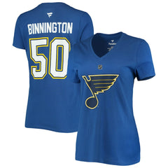 NHL Jordan Binnington St. Louis Blues Fanatics Women's Authentic Stack Name & Number V-Neck T-Shirt - Blue