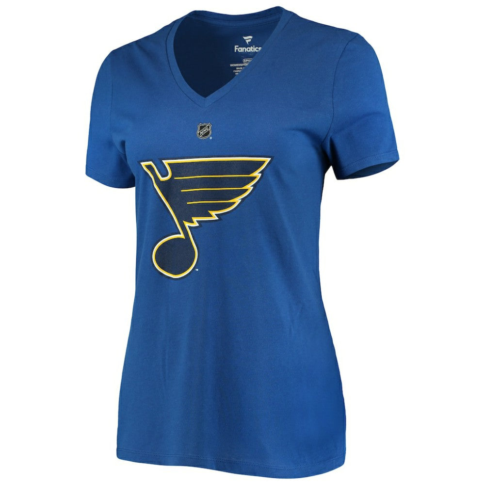 NHL Jordan Binnington St. Louis Blues Fanatics Women's Authentic Stack Name & Number V-Neck T-Shirt - Blue