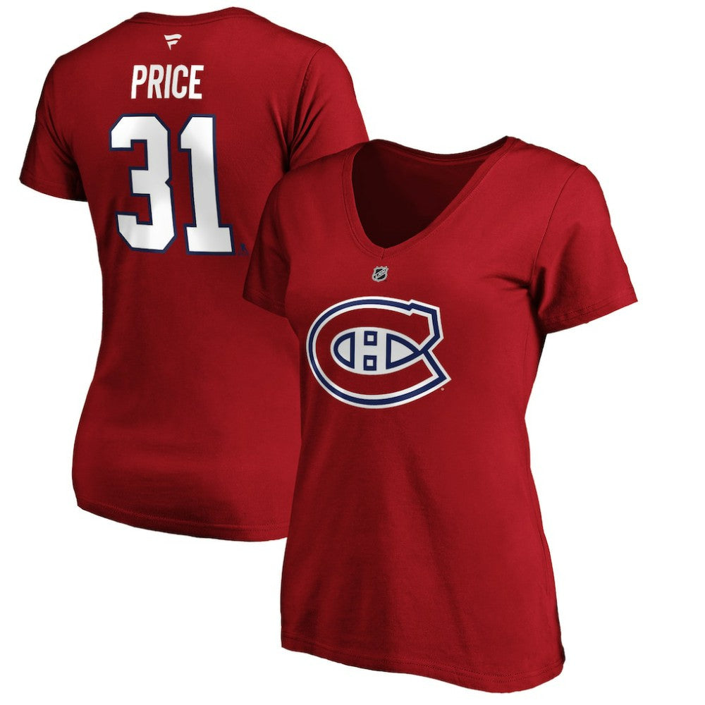 NHL Carey Price Montreal Canadiens Fanatics Women's Authentic Stack Name & Number V-Neck T-Shirt - Red