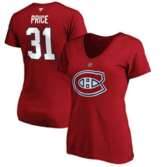 NHL Carey Price Montreal Canadiens Fanatics Women's Authentic Stack Name & Number V-Neck T-Shirt - Red