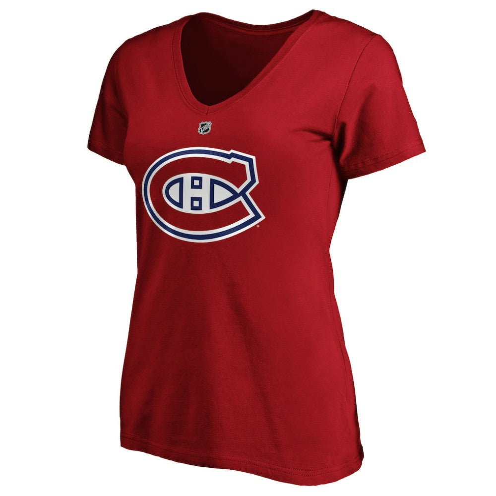 NHL Carey Price Montreal Canadiens Fanatics Women's Authentic Stack Name & Number V-Neck T-Shirt - Red