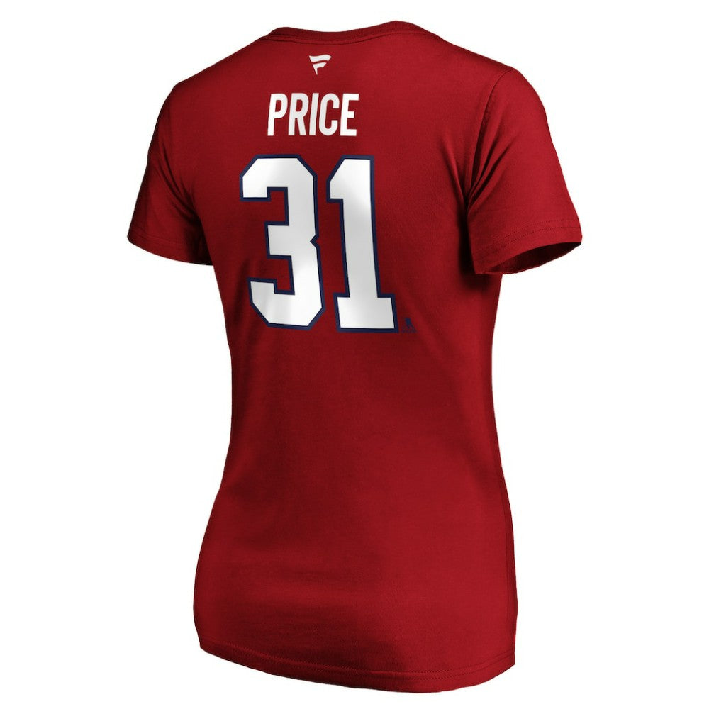 NHL Carey Price Montreal Canadiens Fanatics Women's Authentic Stack Name & Number V-Neck T-Shirt - Red