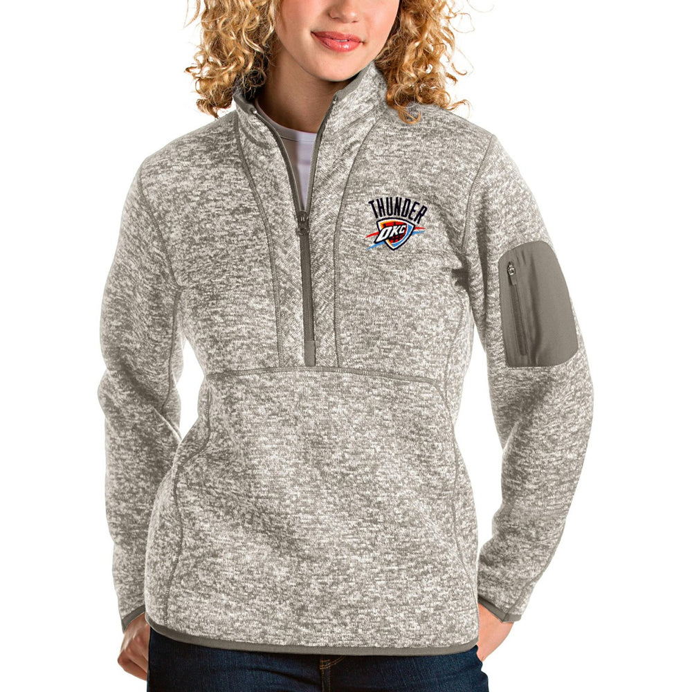 Oklahoma City Thunder Antigua Women's Fortune Quarter-Zip Pullover Jacket Natural