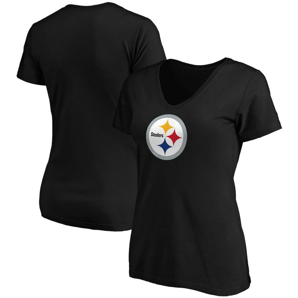 Pittsburgh Steelers Women's Primary Logo V-Neck T-Shirt Black