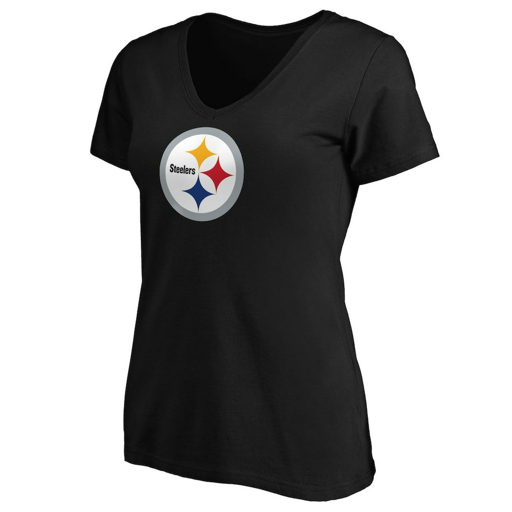 Pittsburgh Steelers Women's Primary Logo V-Neck T-Shirt Black