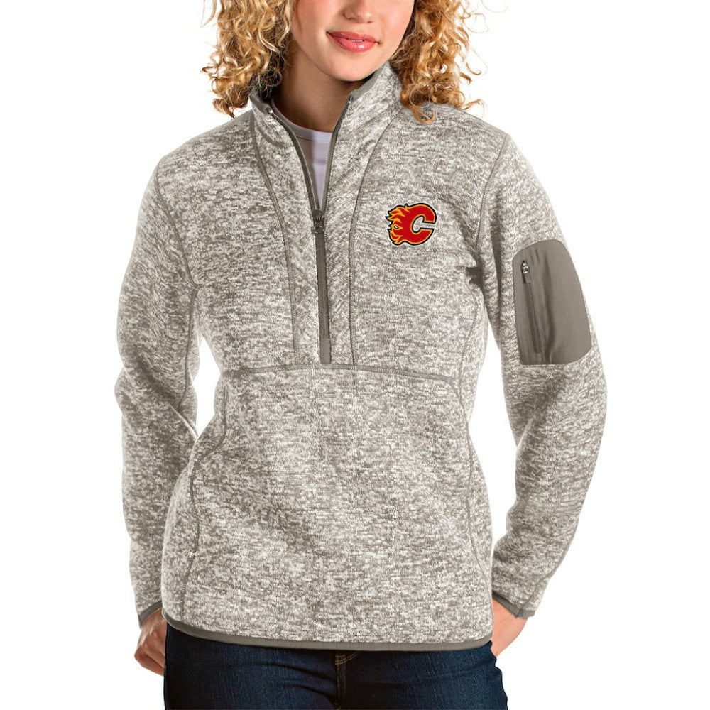 NHL Calgary Flames Antigua Women's Fortune Half-Zip Sweatshirt - Oatmeal
