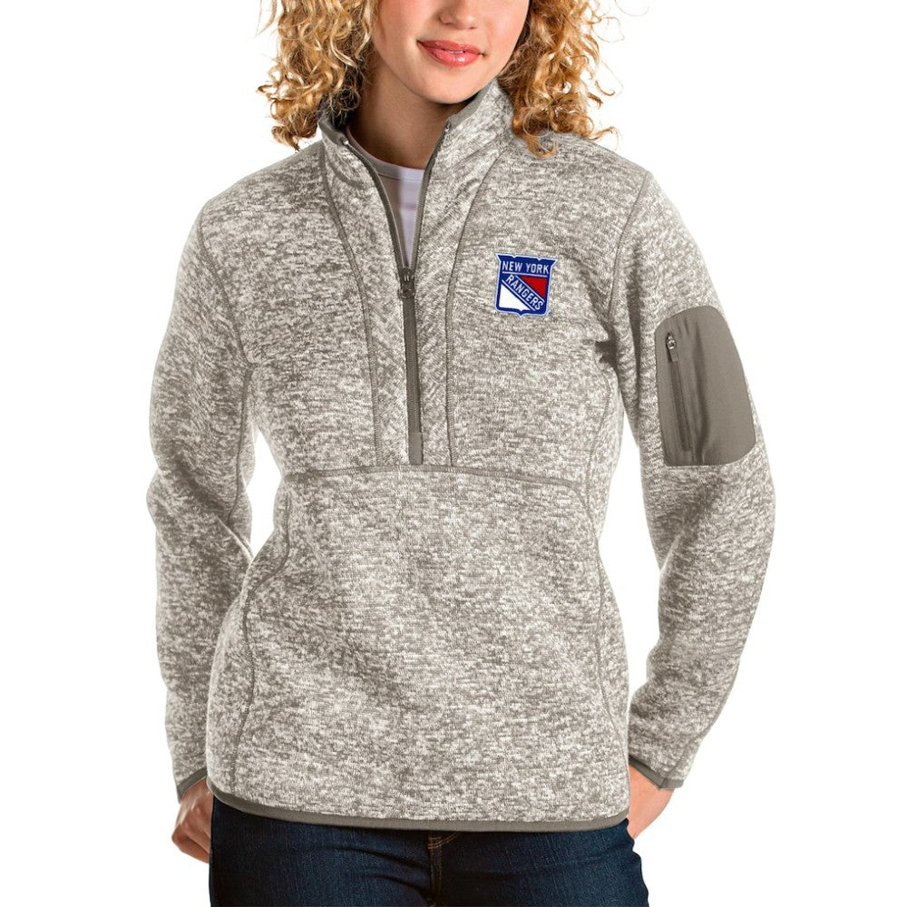 NHL New York Rangers Antigua Women's Fortune Half-Zip Sweatshirt - Oatmeal