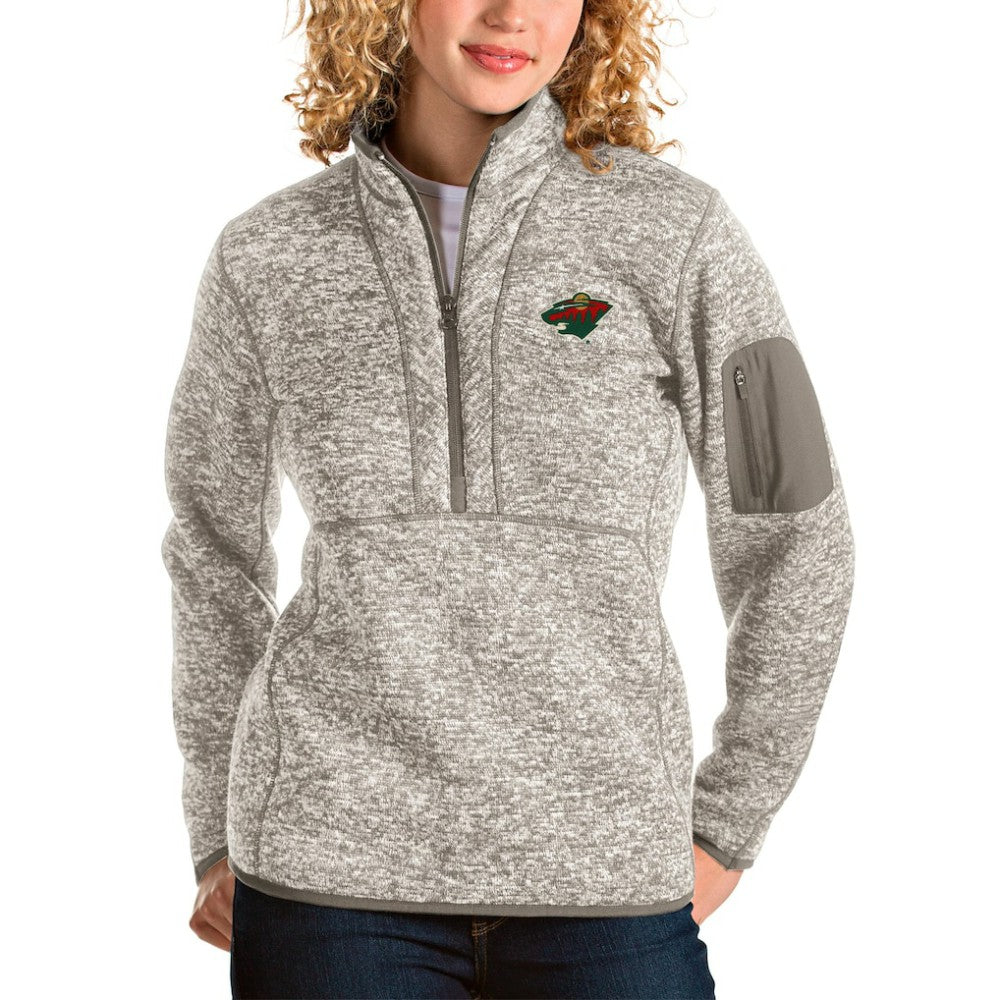 NHL Minnesota Wild Antigua Women's Fortune Half-Zip Sweatshirt - Oatmeal
