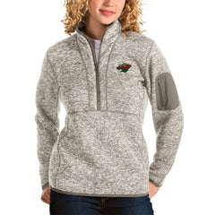 NHL Minnesota Wild Antigua Women's Fortune Half-Zip Sweatshirt - Oatmeal