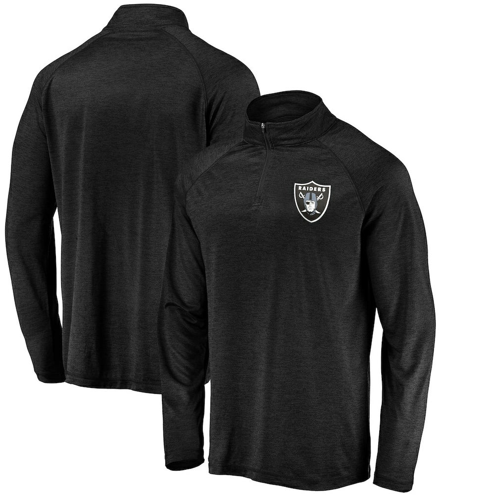 Las Vegas Raiders Striated Primary Logo Raglan Quarter-Zip Pullover Jacket Black