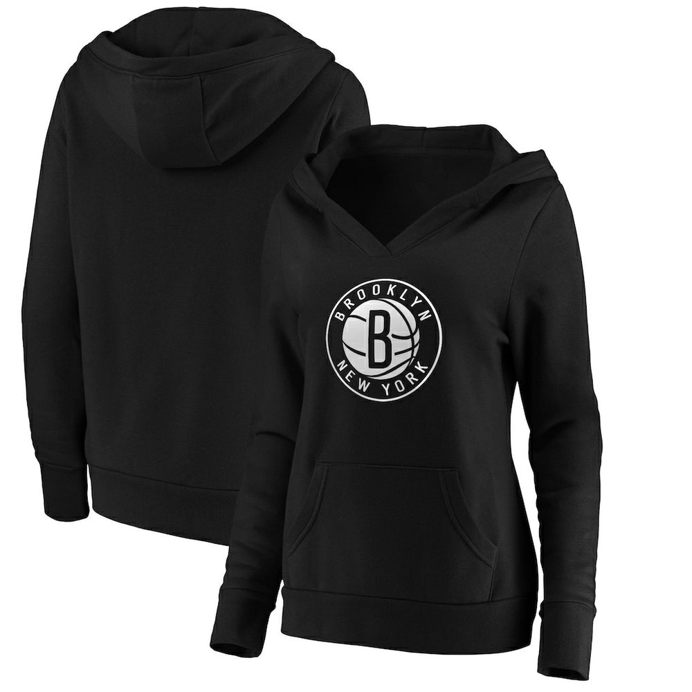 Brooklyn Nets Women's Primary Logo V-Neck Pullover Hoodie Black