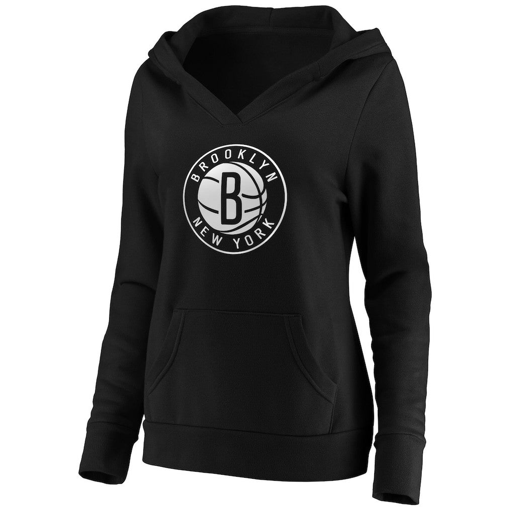 Brooklyn Nets Women's Primary Logo V-Neck Pullover Hoodie Black